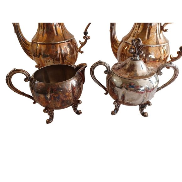 English Silver Mfg Corp USA 4 Pc Coffee Tea Set 2 Pots Sugar Creamer Silverplate - Picture 2 of 12